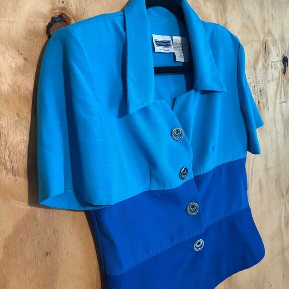 Vintage 80s Prophecy Sag Harbor Short Sleeve Blue Suit Short Sleeve Blazer Sz 8 - Picture 2 of 7